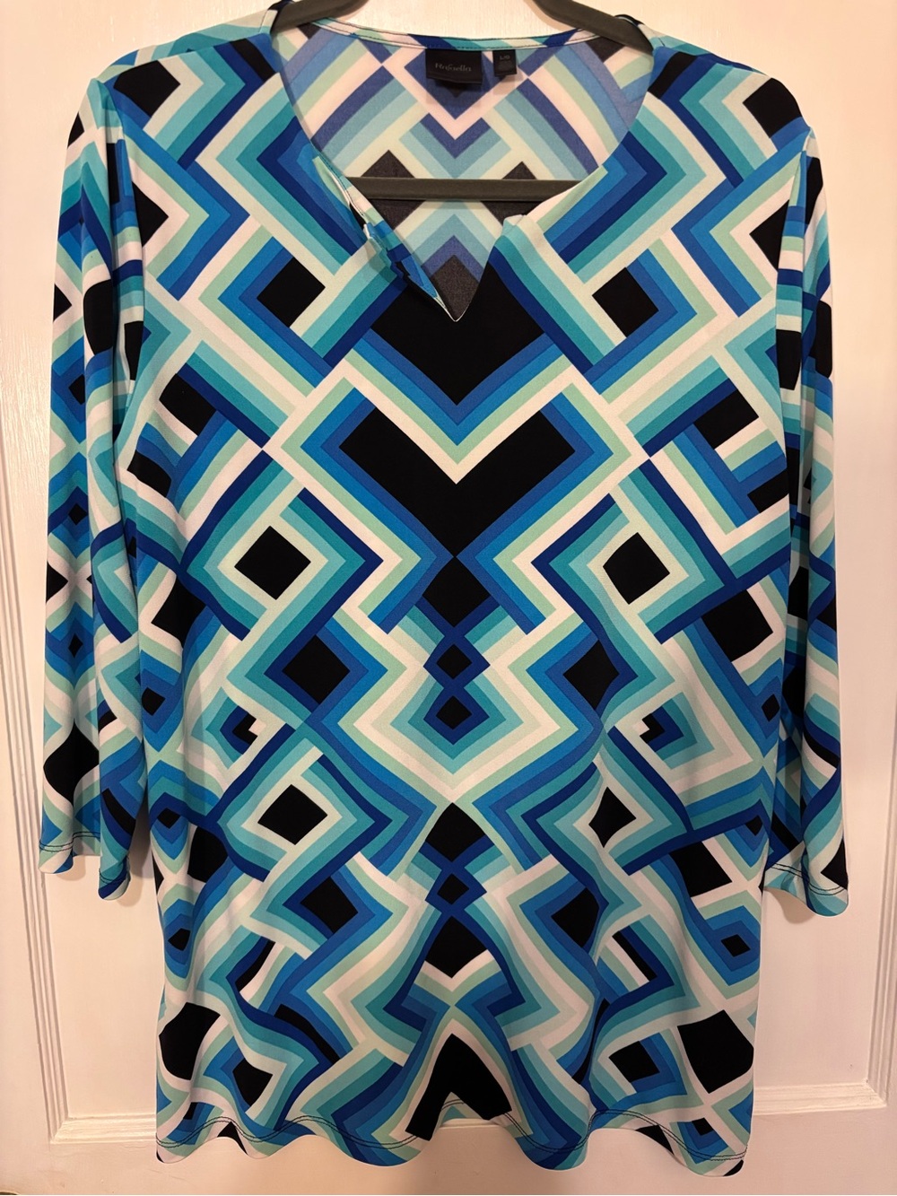 Rafaella Blue Multi Geometric Lg V-Neck Tunic